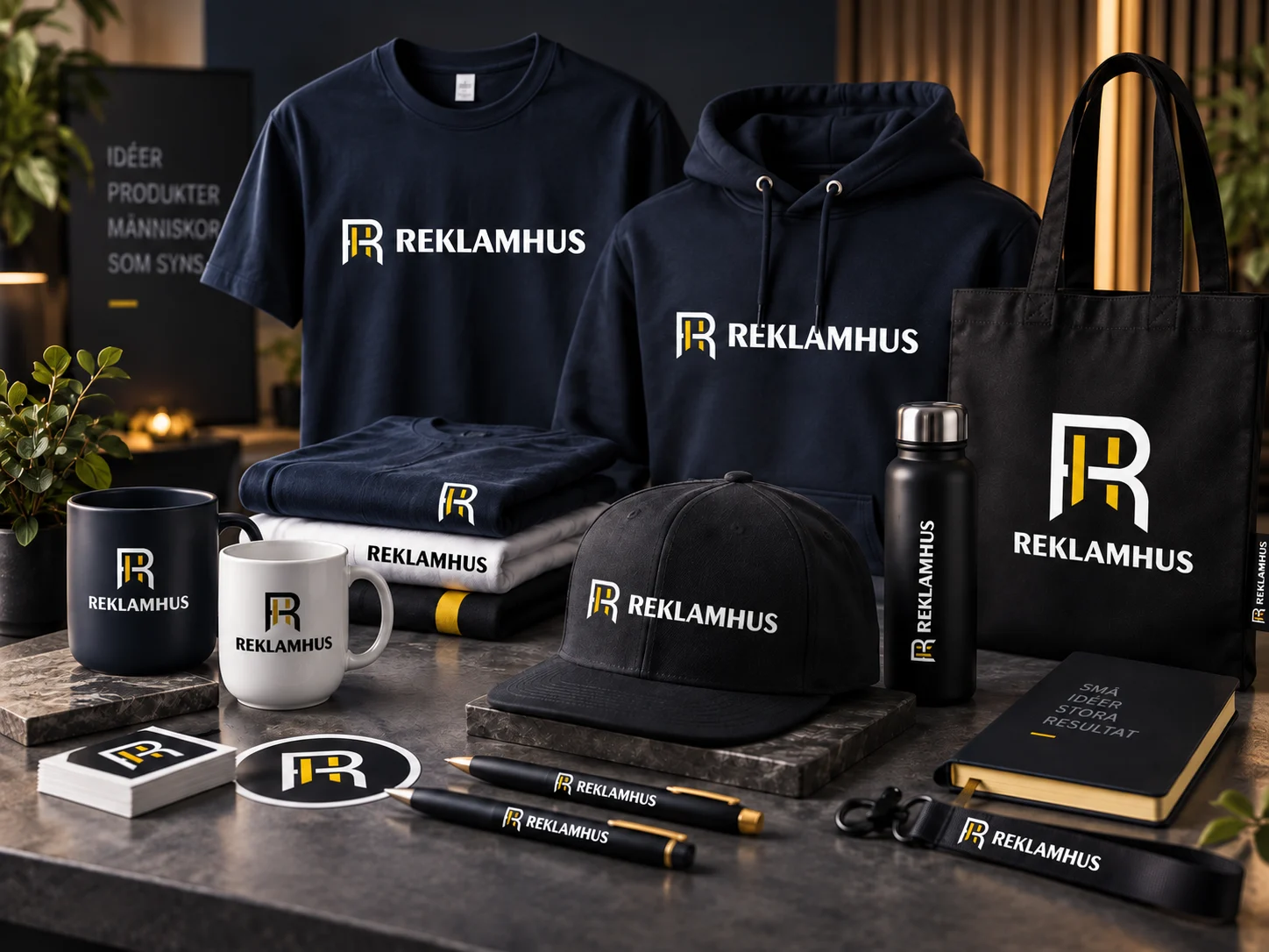 Profilkläder, kepsar, muggar och företagsprodukter